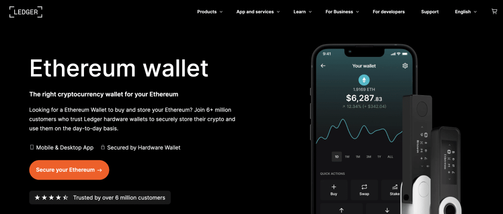 الصفحة الرئيسية لموقع شركة Ledger