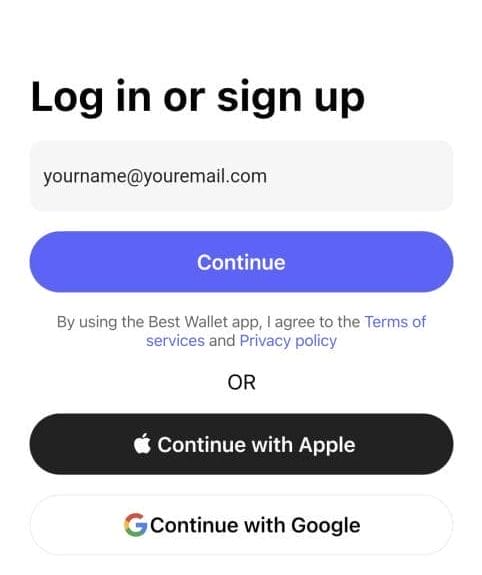 لقطة شاشة للبيانات المطلوبة بغرض إنشاء حساب على تطبيق محفظة Best Wallet