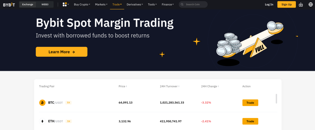 واجهة التداول بالهامش الفوريّ على منصّة Bybit