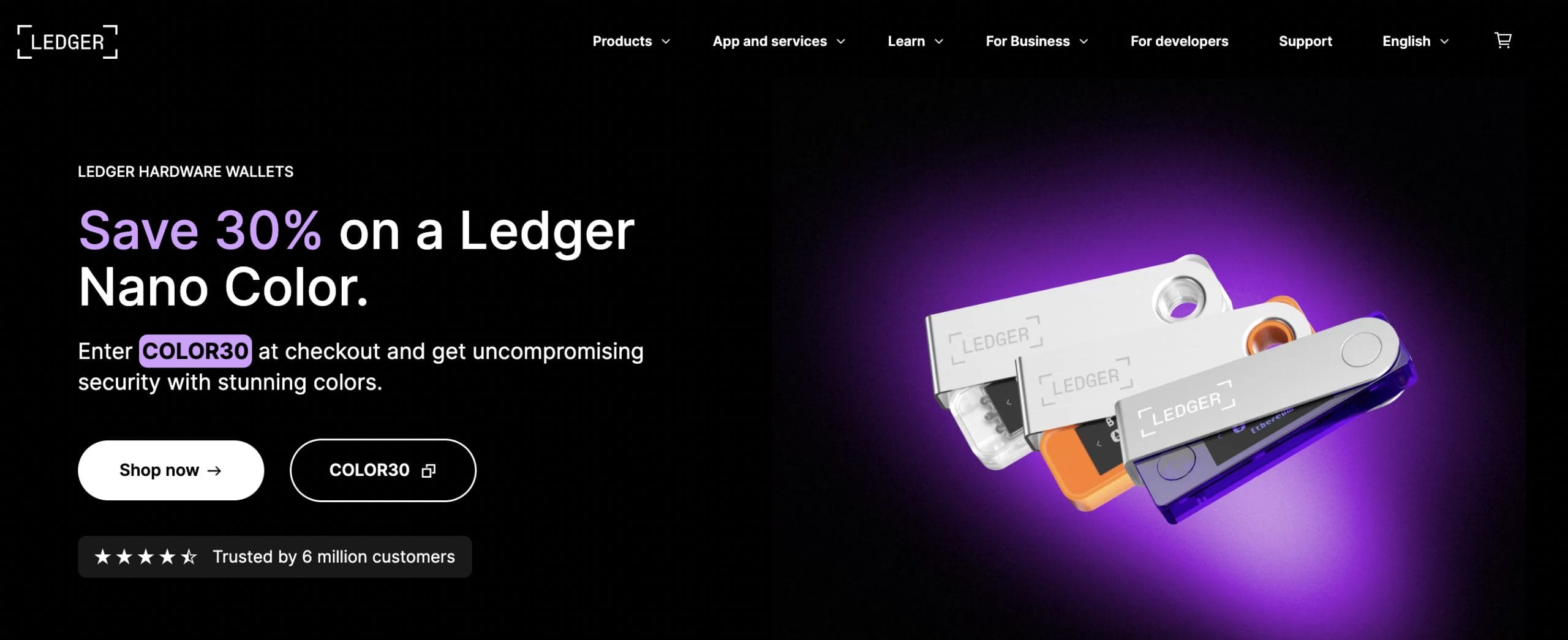 الصفحة الرئيسية لمحفظة Ledger