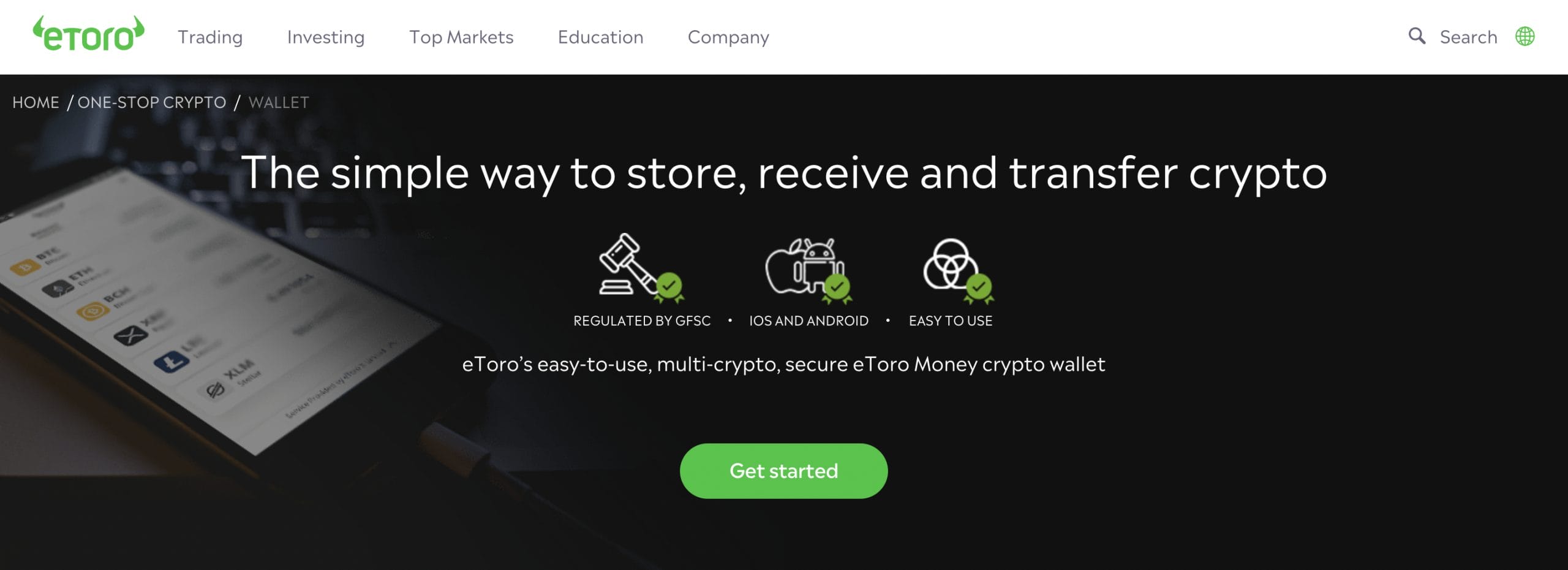 الصفحة الرئيسية لمنصة eToro
