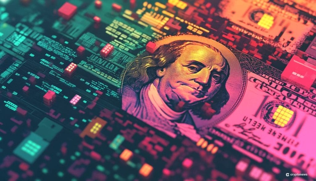 ورقة نقدية أمريكية من فئة 100$ على رقائق إلكترونية