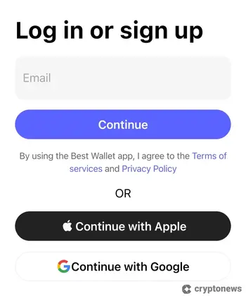 صفحة تسجيل الدخول إلى تطبيق Best wallet