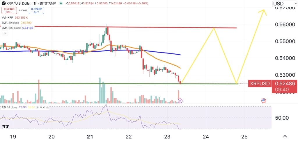 مخطط بياني لسعر زوج XRP/USD بمؤشرات تحليل فني