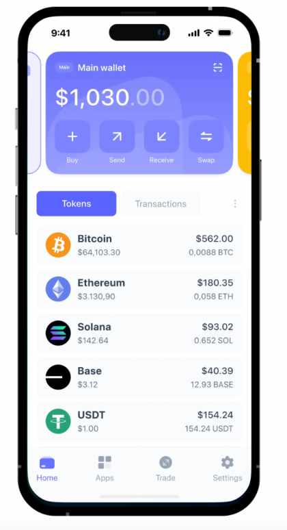 الصفحة الرئيسية لـ Best Wallet وتظهر فيها بعض العملات