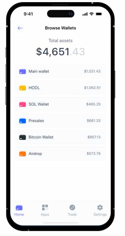 واجهة إدارة المحافظ الفرعية ضمن تطبيق Best Wallet