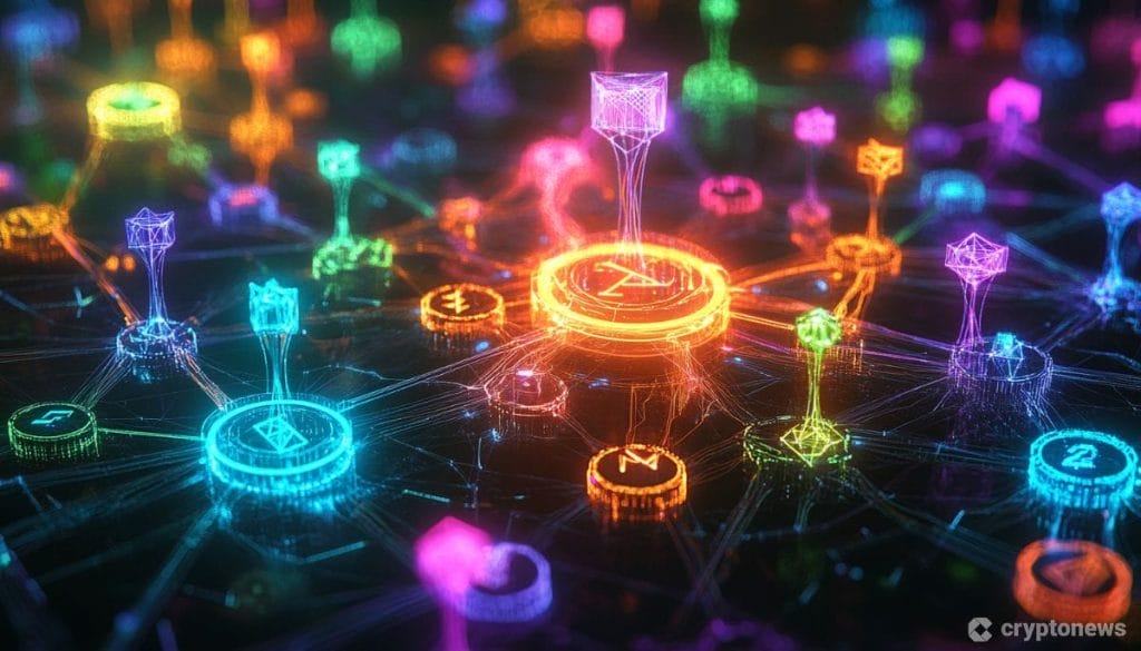 أيقونات وامضة بألوان جذابة ترمز لقطاع البلوكتشين